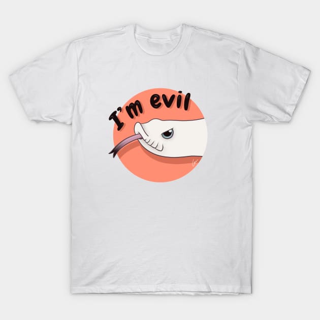 Leucistic Western Hognose Snake, "I'm evil" T-Shirt by anacecilia